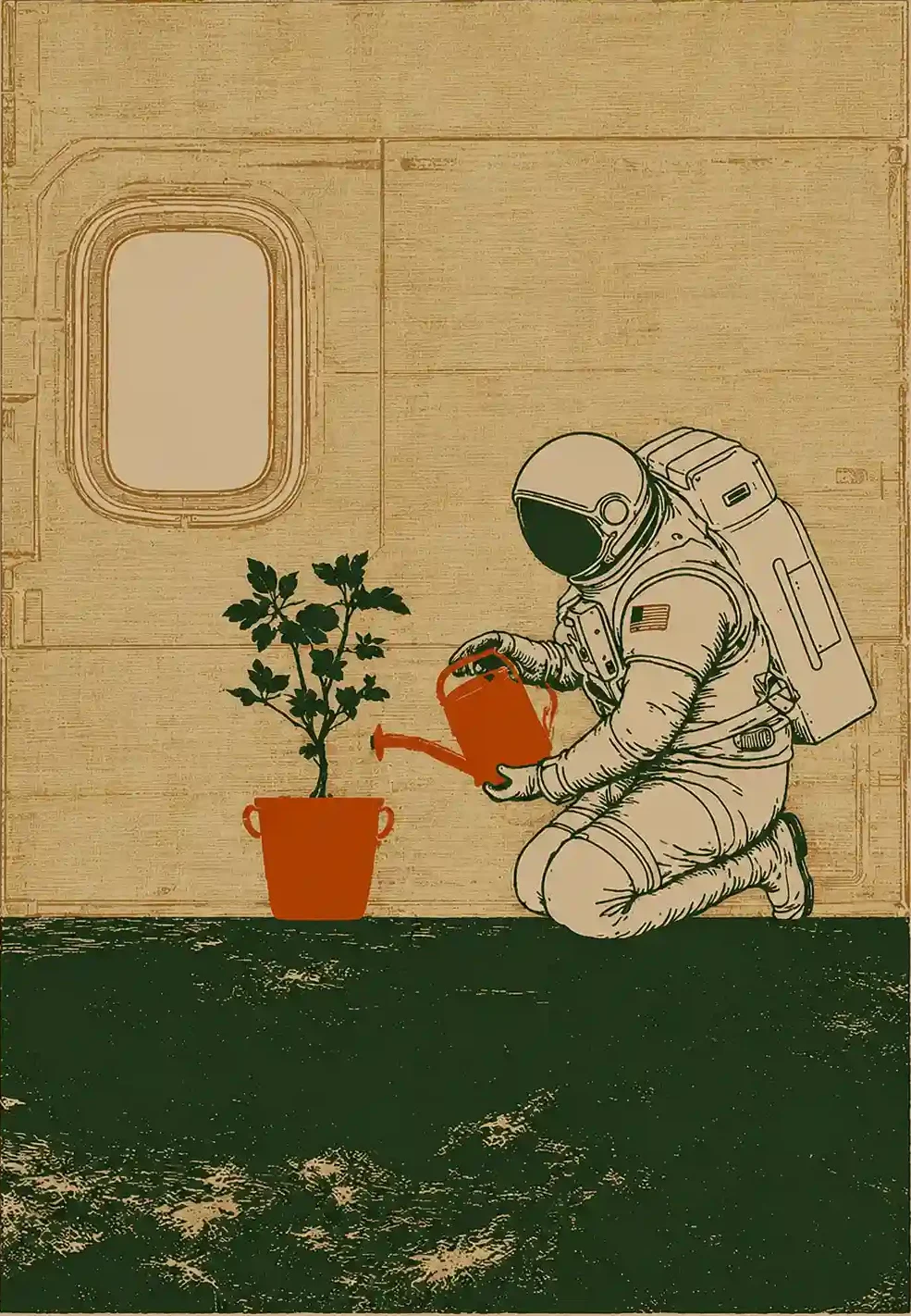 Astronaut Watering a Plant Poster