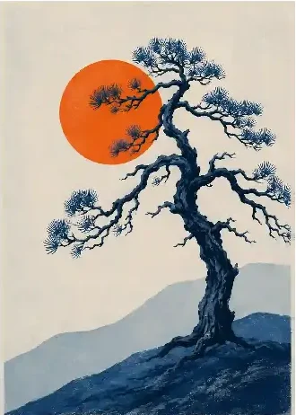 Lone Pine and Orange Sun | Plant Life Poster