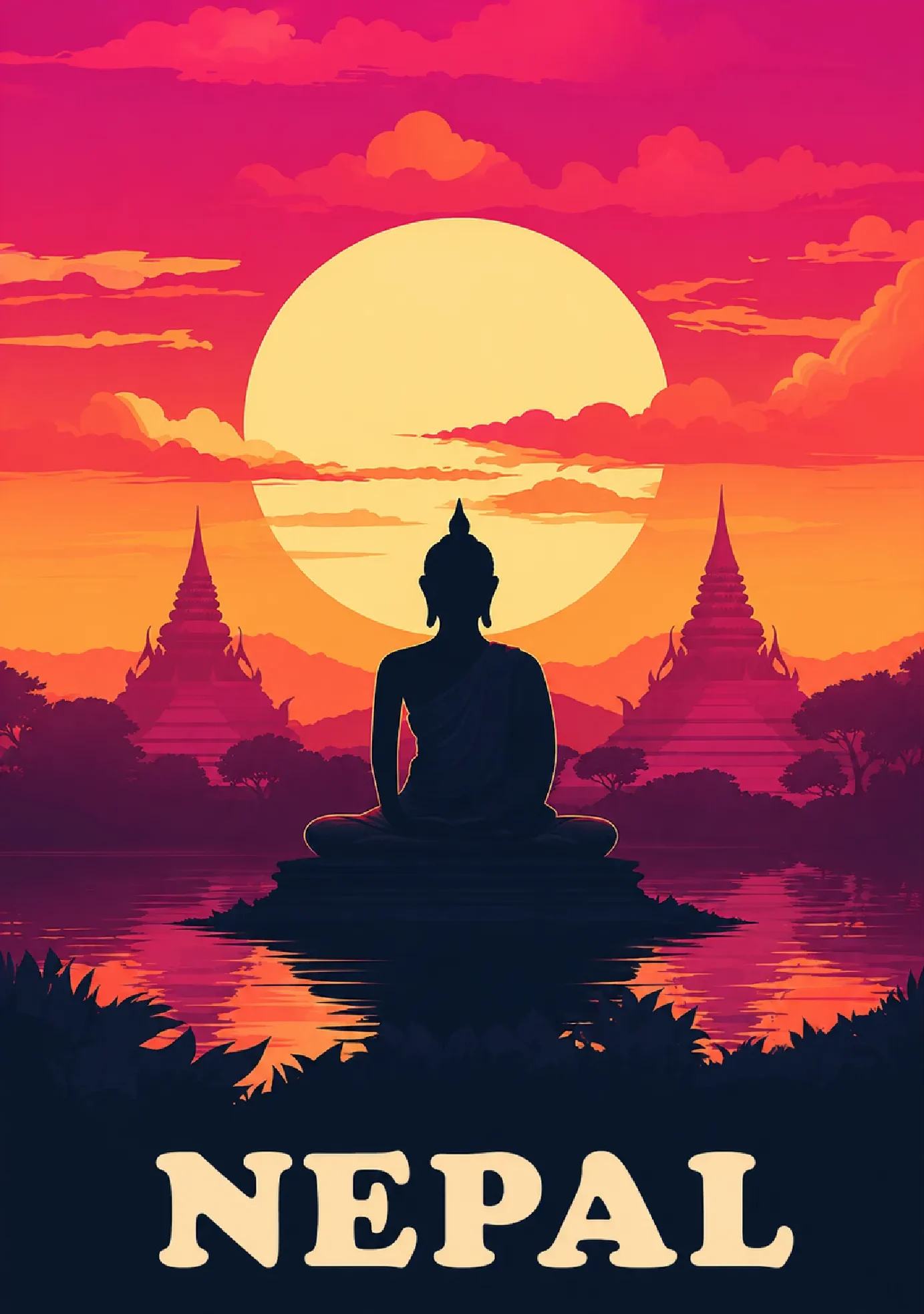 Nepal Buddha Sunset Poster